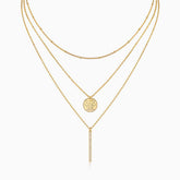 Layered coin-and-bar necklace set, yellow gold vermeil tone, three chains