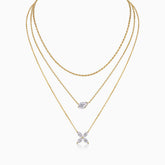 3-layer moissanite necklace set with gold-tone chains and pear-cut crystal pendants