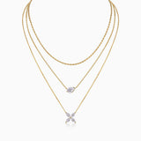 3-layer moissanite necklace set with gold-tone chains and pear-cut crystal pendants