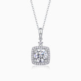 Moissanite pendant with square halo and chain, white gold vermeil finish, 2ct