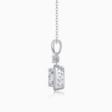 Square halo moissanite pendant, round center stone, white gold vermeil bail