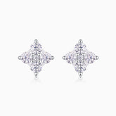 Moissanite stud earrings with four-stone cluster in white gold vermeil setting
