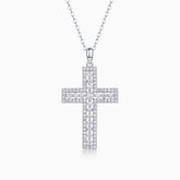 Pavé cross pendant necklace, white gold vermeil, sparkling stone cross pendant