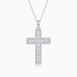 Pavé cross pendant necklace, white gold vermeil, sparkling stone cross pendant