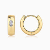 Chunky huggie hoops, yellow gold vermeil, bezel-set marquise moissanite
