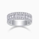 Triple Row Half Eternity Moissanite band in white gold vermeil, three rows of round stones