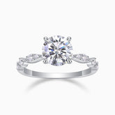 Round twist moissanite engagement ring, white gold plated, prong-set round center stone