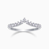Curved Moissanite Pavé Band in white gold vermeil, arched ring with round pavé stones