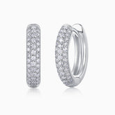Triple row pavé moissanite huggie hoop earrings in white gold vermeil