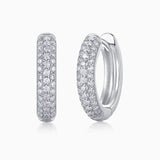 Triple row pavé moissanite huggie hoop earrings in white gold vermeil