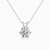 Round moissanite crown solitaire pendant, 6-prong setting, white gold vermeil chain