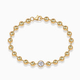 Yellow gold vermeil moissanite bezel bubble ball bracelet with round center stone