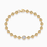 Yellow gold vermeil moissanite bezel bubble ball bracelet with round center stone