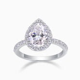 Pear-cut halo engagement ring in white gold vermeil with round micro-pavé border