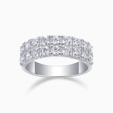 Double-row moissanite half pavé band ring with bright round stones and split-shank design