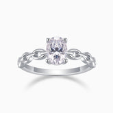 Oval moissanite chain link band ring in white gold vermeil, oval center stone