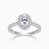 Oval Moissanite pavé engagement ring with halo, white gold vermeil band