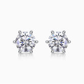 Classic 6-prong moissanite solitaire stud earrings, white gold vermeil, round cut