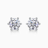 Classic 6-prong moissanite solitaire stud earrings, white gold vermeil, round cut