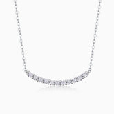White Gold Vermeil curved bar moissanite smile necklace with sparkling round stones