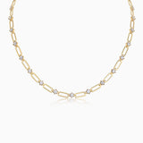 Yellow gold vermeil paperclip chain necklace with spaced moissanite station bezels