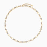 Moissanite station paperclip chain necklace in yellow gold vermeil with oval link stations