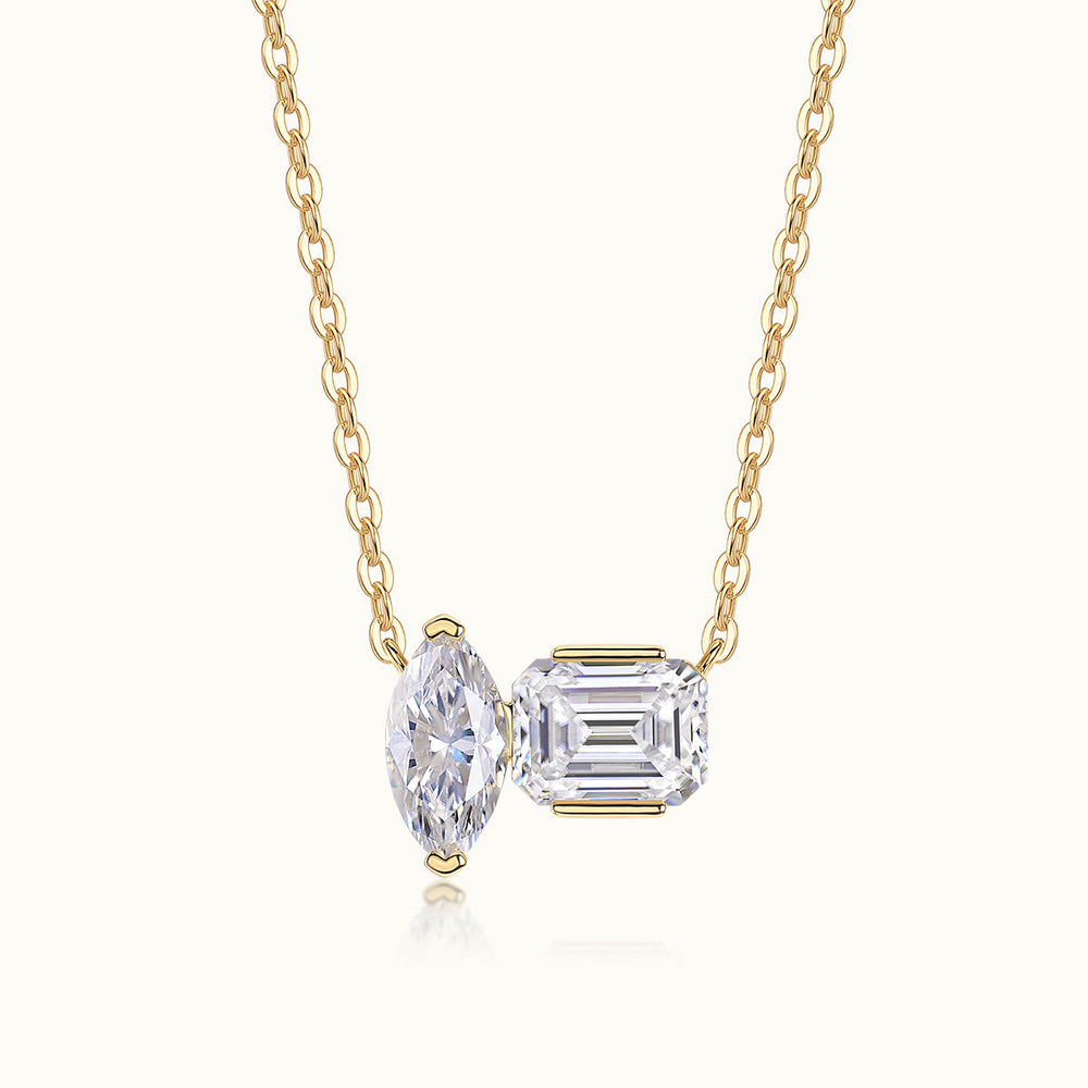 Toi et Moi Moissanite necklace in yellow gold vermeil, marquise and emerald-cut stones