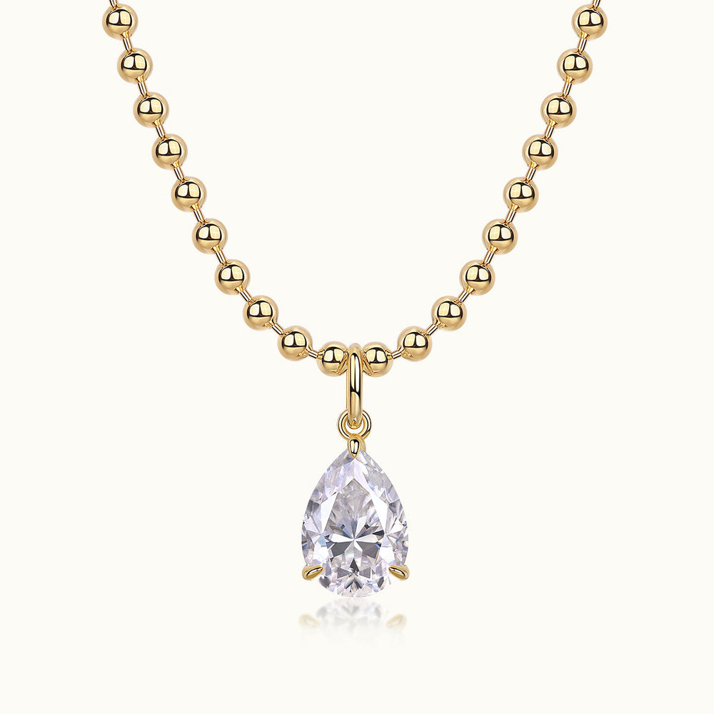 Yellow gold vermeil necklace with pear moissanite solitaire pendant