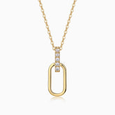 Pavé moissanite bar & oval link pendant necklace, yellow gold vermeil