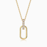 Pavé moissanite bar & oval link pendant necklace, yellow gold vermeil
