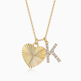 Yellow-gold vermeil necklace with heart charm and glittering K initial moissanite