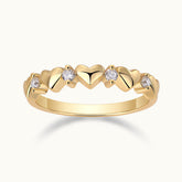 Heart-shaped moissanite band ring in yellow gold vermeil with three round sparkling stones