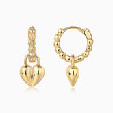 2-in-1 beaded huggies in yellow gold vermeil, with removable heart charm