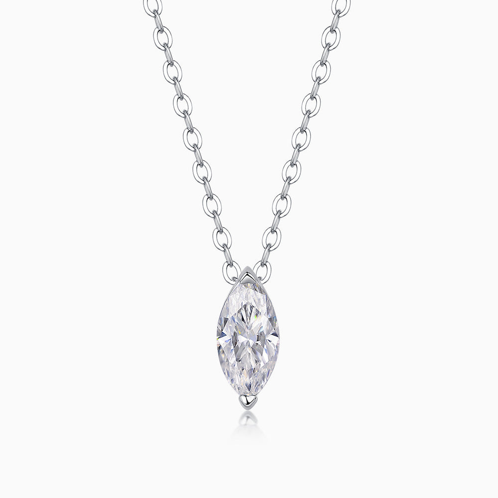 Marquise solitaire moissanite pendant necklace with white gold vermeil chain