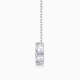 Marquise solitaire moissanite pendant charm on white gold vermeil chain, side view