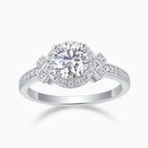 Round halo art deco cross pavé ring with round center stone, white-gold look