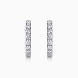 White gold vermeil huggie hoop earrings, single row moissanite in shared prong settings