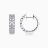 Double-row huggie hoops, clear moissanite stones in white-gold vermeil band