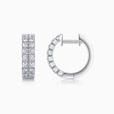 Double-row huggie hoops, clear moissanite stones in white-gold vermeil band