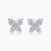Four-stone clover moissanite stud earrings in white gold vermeil, round stones