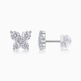 Clover cluster moissanite stud earrings front and back, four round stones, vermeil