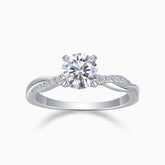 Round cut moissanite pavé wedding ring: round center stone, white-gold vermeil band