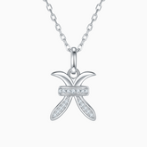 Pisces moissanite pendant necklace, white gold vermeil, starfish-like charm with pavé stones