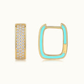 Triple-row square pavé huggie earrings in yellow gold vermeil, gold bezel with clear stones