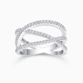 Criss-cross wide band moissanite ring, white gold vermeil with pavé stones