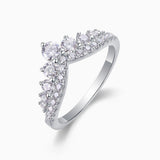 Moissanite wedding band white gold vermeil, angled view of crown prongs and stones