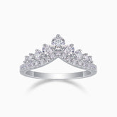 Moissanite wedding band, white gold vermeil, crown setting with center and side stones