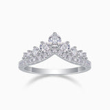 Moissanite wedding band, white gold vermeil, crown setting with center and side stones
