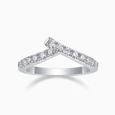 Curved pavé moissanite wedding band, white gold vermeil, row of round stones