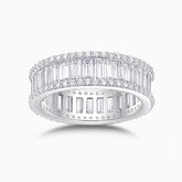 Emerald-cut eternity band with rectangular stones and pavé border